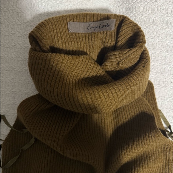 Enza Wool Cashmere Olive Turtleneck Sweater - Picture 6 of 7